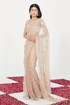 Buy_Megha Bansal_Pink Silk Organza Embroidered Stripes Sweetheart Neck Saree With Blouse _at_Aza_Fashions