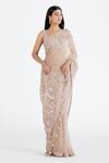 Megha Bansal_Pink Silk Organza Embroidered Stripes Sweetheart Neck Saree With Blouse _Online_at_Aza_Fashions