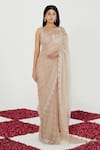 Buy_Megha Bansal_Pink Silk Organza Embroidered Stripes Sweetheart Neck Saree With Blouse _Online_at_Aza_Fashions