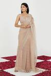 Shop_Megha Bansal_Pink Silk Organza Embroidered Stripes Sweetheart Neck Saree With Blouse _Online_at_Aza_Fashions