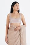Megha Bansal_Pink Silk Organza Embroidered Stripes Sweetheart Neck Saree With Blouse _at_Aza_Fashions