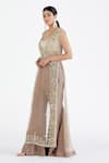 Megha Bansal_Grey Organza, Chanderi Sairaa Noor Vrit Embroidered Kurta Set _Online_at_Aza_Fashions
