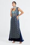 Buy_Megha Bansal_Blue Organza, Chanderi Floral, Stripes Tapan Vrit Embroidered Set_at_Aza_Fashions