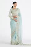 Buy_Megha Bansal_Blue Silk Chanderi Embroidered Floral Leaf Neck Aadia Hand Saree With Blouse _Online_at_Aza_Fashions