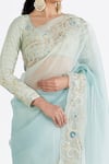 Megha Bansal_Blue Silk Chanderi Embroidered Floral Leaf Neck Aadia Hand Saree With Blouse _at_Aza_Fashions