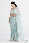 Megha Bansal_Blue Silk Chanderi Embroidered Floral Sweetheart Runa Hand Saree With Blouse _Online_at_Aza_Fashions