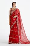 Buy_Megha Bansal_Red Silk Chanderi Embroidered Floral V Neck Surkh Zeenat Saree With Blouse _at_Aza_Fashions