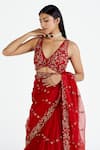 Buy_Megha Bansal_Red Silk Chanderi Embroidered Floral V Neck Surkh Zeenat Saree With Blouse _Online_at_Aza_Fashions