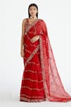 Megha Bansal_Red Silk Organza Embroidery V Neck Saree With Blouse _Online_at_Aza_Fashions