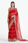 Buy_Megha Bansal_Red Silk Organza Embroidery Halter Saree With Blouse _at_Aza_Fashions