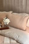 Shop_Sadyaska_Beige 300tc Cotton And Fabric Honeycomb Pattern Duvet Cover Set _at_Aza_Fashions