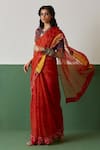 Medha_Orange Silk Organza Tie Dye Saree  _Online_at_Aza_Fashions