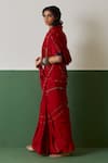 Medha_Red Mulmul And Embroidery Hand Saree _Online_at_Aza_Fashions
