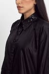 Simrita Arora_Black Silk Embellished Collared Neck Shirt  _at_Aza_Fashions