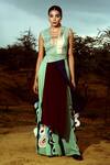 Buy_Siddhant Agrawal_Green Crepe, Faux Suede, Georgette Applique High-waisted Skirt _Online_at_Aza_Fashions
