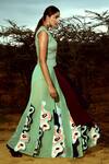 Shop_Siddhant Agrawal_Green Crepe, Faux Suede, Georgette Applique High-waisted Skirt _at_Aza_Fashions