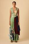 Shop_Siddhant Agrawal_Green Crepe, Faux Suede, Georgette Applique High-waisted Skirt _Online_at_Aza_Fashions