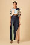 Siddhant Agrawal_Blue Faux Suede Embroidery Asymmetric Applique Colorblock Crop Top _Online_at_Aza_Fashions