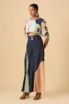 Buy_Siddhant Agrawal_Blue Faux Suede Embroidery Asymmetric Applique Colorblock Crop Top _Online_at_Aza_Fashions