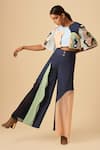 Buy_Siddhant Agrawal Label_Blue Poly Crepe Applique Colorblock Trouser  _at_Aza_Fashions