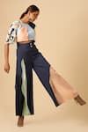 Shop_Siddhant Agrawal Label_Blue Poly Crepe Applique Colorblock Trouser  _at_Aza_Fashions