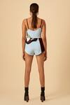 Shop_Siddhant Agrawal_Blue Crepe, Faux Suede, Georgette, Rayon V Colorblock Bodysuit _at_Aza_Fashions