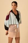 Siddhant Agrawal_Pink Poly Georgette V Neck Colorblock Jacket _at_Aza_Fashions