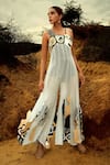 Buy_Siddhant Agrawal_Blue Crepe, Faux Suede, Georgette Asymmetric Applique Jumpsuit _at_Aza_Fashions