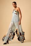 Buy_Siddhant Agrawal_Blue Crepe, Faux Suede, Georgette Asymmetric Applique Jumpsuit _Online_at_Aza_Fashions
