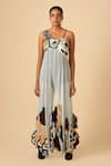 Shop_Siddhant Agrawal_Blue Crepe, Faux Suede, Georgette Asymmetric Applique Jumpsuit _Online_at_Aza_Fashions