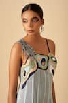Siddhant Agrawal_Blue Crepe, Faux Suede, Georgette Asymmetric Applique Jumpsuit _at_Aza_Fashions