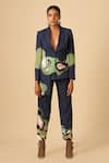 Siddhant Agrawal_Blue Crepe, Georgette, Rayon Notched Lapel Applique Blazer _Online_at_Aza_Fashions