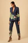 Buy_Siddhant Agrawal_Blue Crepe, Georgette, Rayon Notched Lapel Applique Blazer _Online_at_Aza_Fashions