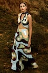 Buy_Siddhant Agrawal_Blue Crepe, Georgette Applique Skirt _at_Aza_Fashions