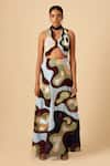 Buy_Siddhant Agrawal_Blue Crepe, Georgette Applique Skirt _Online_at_Aza_Fashions