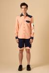Shop_Siddhant Agrawal_Blue Cotton, Poly Crepe Colorblock Shorts _Online_at_Aza_Fashions