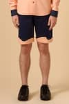 Siddhant Agrawal_Blue Cotton, Poly Crepe Colorblock Shorts _at_Aza_Fashions