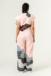 Shop_Siddhant Agrawal Label_Peach Poly Velvet Satin Printed Collared Neck Jumpsuit _at_Aza_Fashions