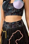 Siddhant Agrawal Label_Black Poly Lycra Embroidery Round Embellished Crop Top  _at_Aza_Fashions