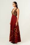 Buy_Siddhant Agrawal_Red Velvet Satin And Pu Leather Lining Rayon Embellished Gown _Online_at_Aza_Fashions