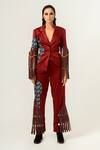 Buy_Siddhant Agrawal_Red Velvet Satin And Pu Leather Lining Rayon Printed Trousers _at_Aza_Fashions