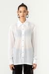 Buy_Siddhant Agrawal_White Poly Knit Mesh Crepe Spread Collar Unisex Shirt _at_Aza_Fashions