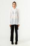Siddhant Agrawal_White Poly Knit Mesh Crepe Spread Collar Unisex Shirt _Online_at_Aza_Fashions