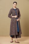 Buy_Sagaa by Vanita_Maroon Ajrakh Embroidery Shirt Collar Jacket And Pant Set  _at_Aza_Fashions