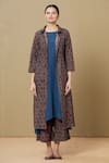 Buy_Sagaa by Vanita_Maroon Ajrakh Embroidery Shirt Collar Jacket And Pant Set  _Online_at_Aza_Fashions