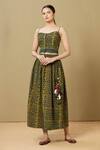Buy_Sagaa By Vanita_Green Ajrakh Sweetheart Neck Skirt Set_at_Aza_Fashions