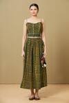 Sagaa By Vanita_Green Ajrakh Sweetheart Neck Skirt Set_Online_at_Aza_Fashions