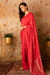 Vaani Beswal_Pink Handwoven Zari Silk Jamdani Polka Dots Saanjh Saree _Online_at_Aza_Fashions