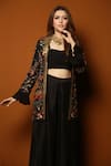 Buy_Samatvam by Anjali Bhaskar_Black Habutai Silk Embroidery Open Jacket Lehenga Set _at_Aza_Fashions