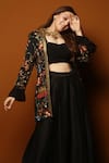 Samatvam by Anjali Bhaskar_Black Habutai Silk Embroidery Open Jacket Lehenga Set _Online_at_Aza_Fashions